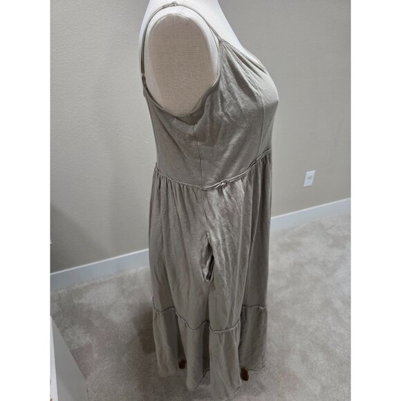 Casual Sleeveless V-Neck Tiered Maxi Dress With Adjustable Straps In Light Olive - Picture 4 of 8